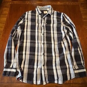 Element Brand Plaid Flannel Shirt - Black & White Long Sleeve Button Up - Size L